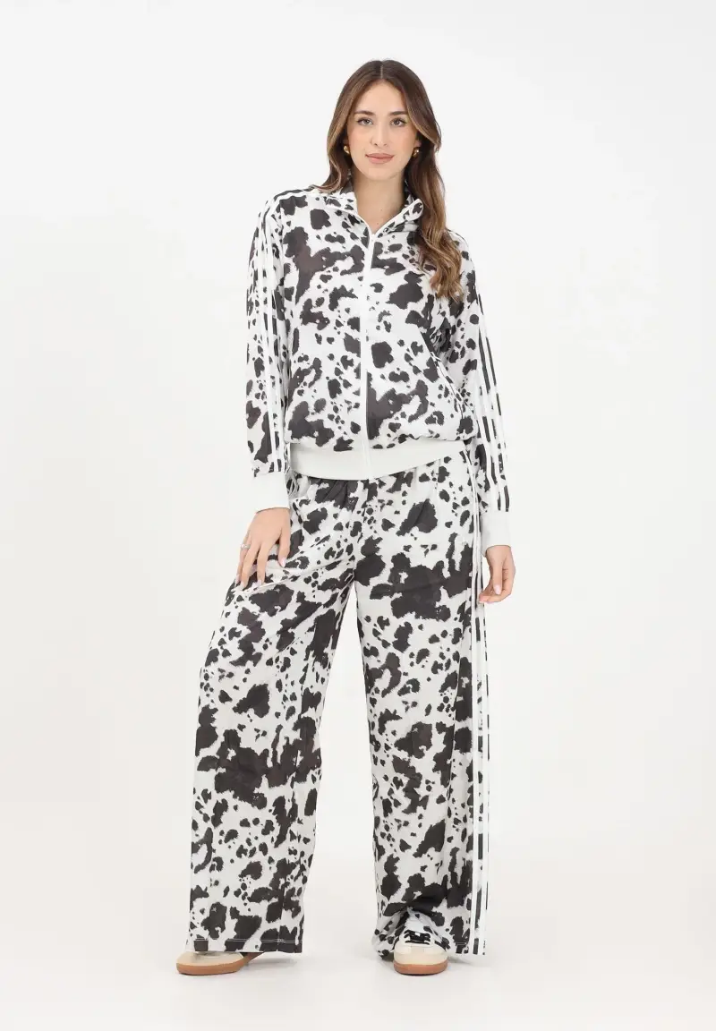 Pantalone sportivo Satin Wide Leg con stampa muccata bianca e marrone miniatura 2