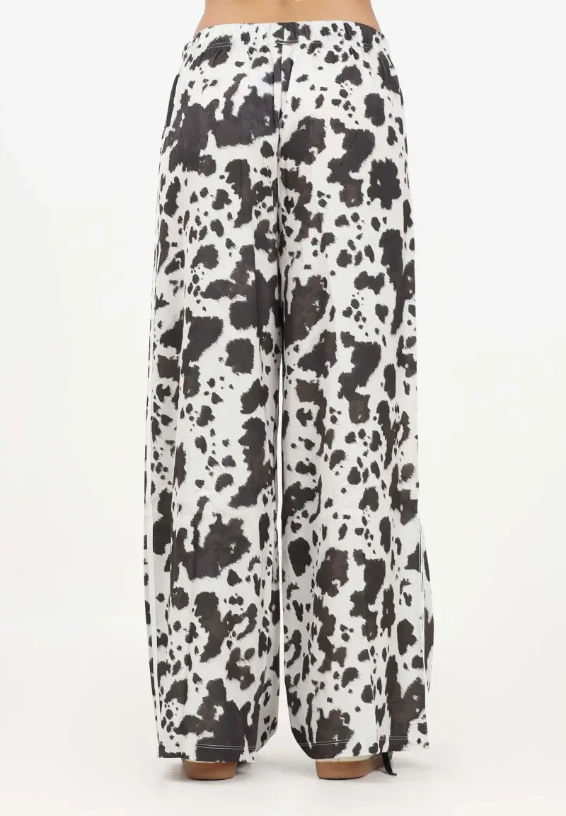 Pantalone sportivo Satin Wide Leg con stampa muccata bianca e marrone miniatura 3