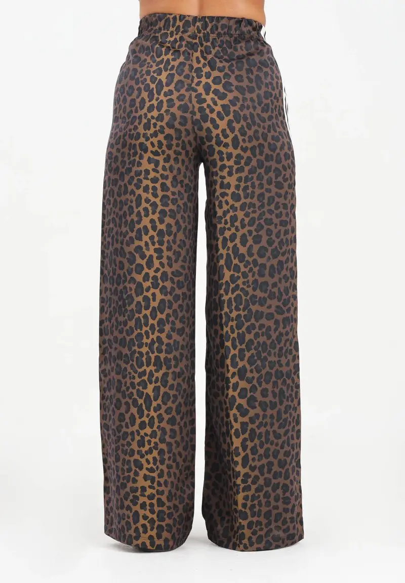 Pantalone sportivo Wide Leg Satin Leopard marrone da donna miniatura 3