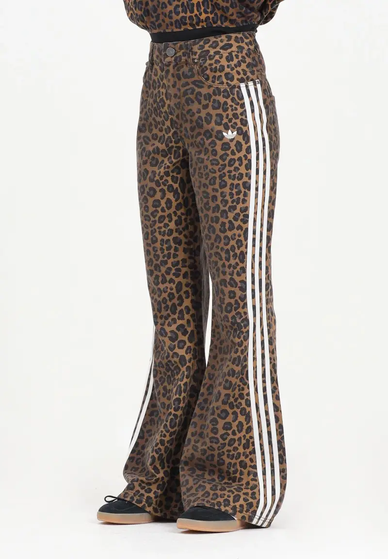 Pantalone Wide Leg Leopard marrone da donna
