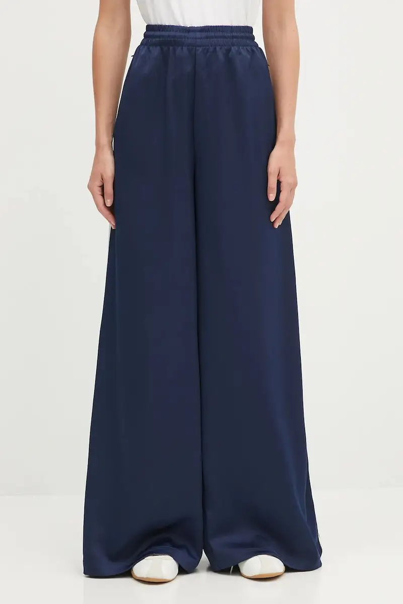 pantaloni tuta Adicolor Satin Wide Leg donna colore blu navy con applicazione JD0881