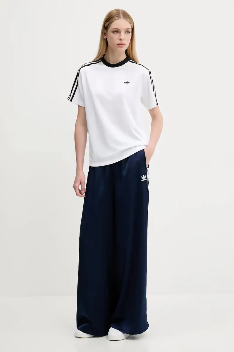 pantaloni tuta Adicolor Satin Wide Leg donna colore blu navy con applicazione JD0881 miniatura 2