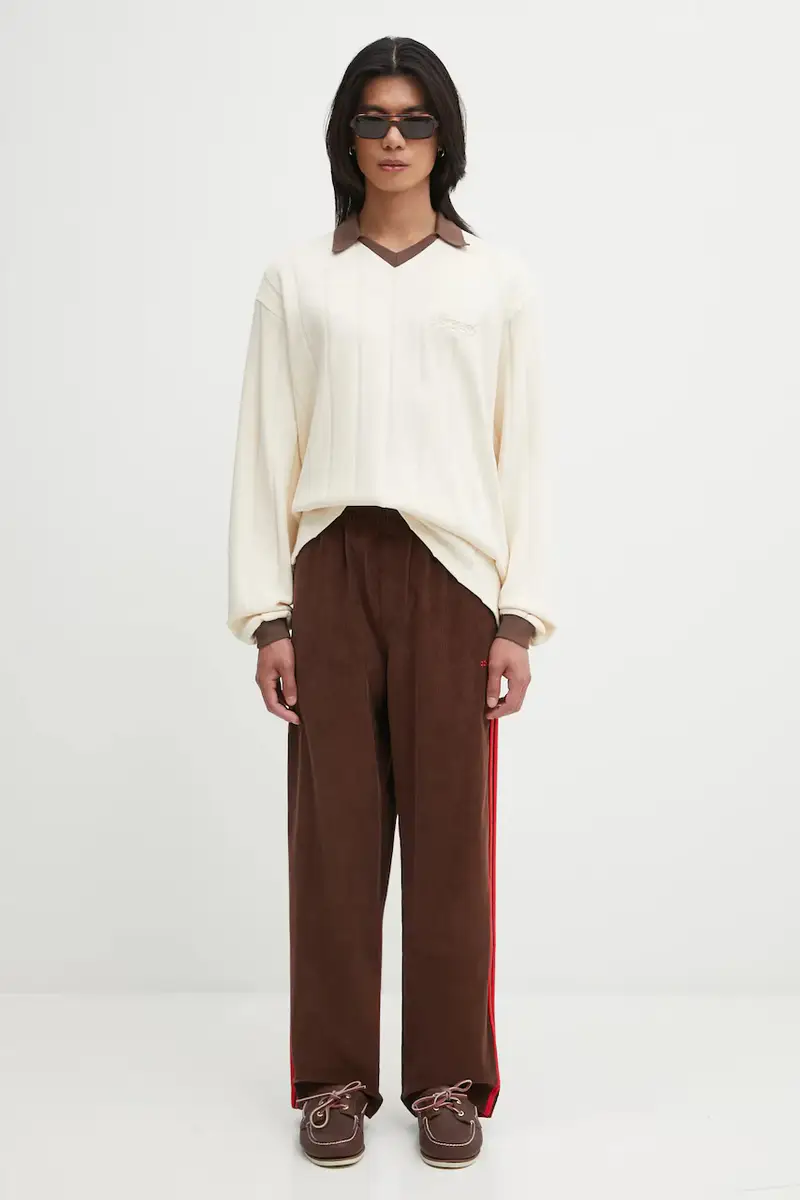 pantaloni tuta di cotone Cord Pant uomo colore marrone con applicazione JX3108 miniatura 5