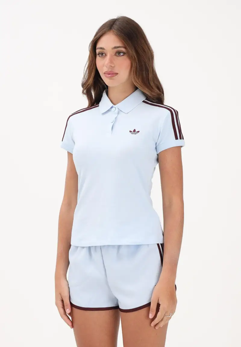 Polo a manica corta 3 Stripes celeste da donna