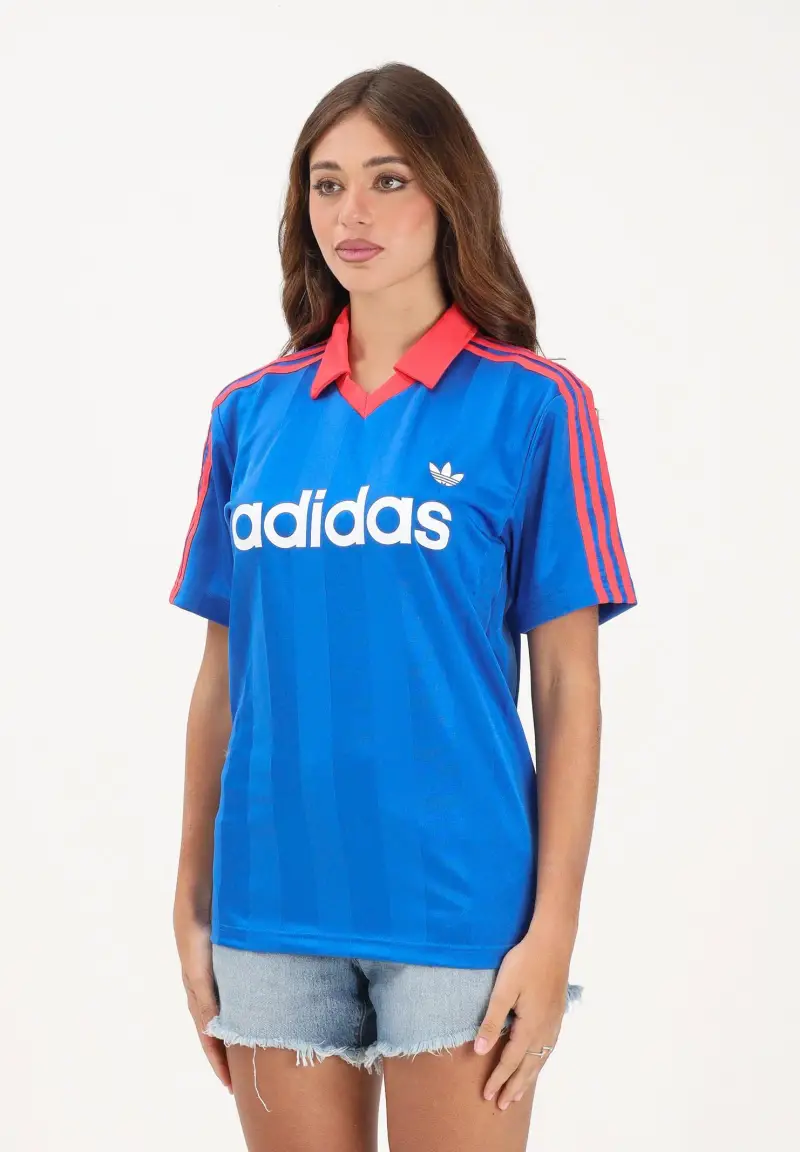 Polo a manica corta Archive Collar Engineered Jersey blu e rossa da donna
