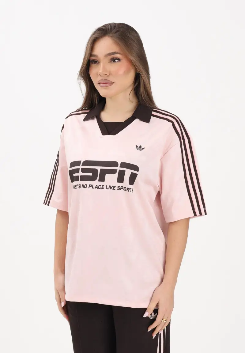 Polo a manica corta Football Sponsor rosa e marrone da donna