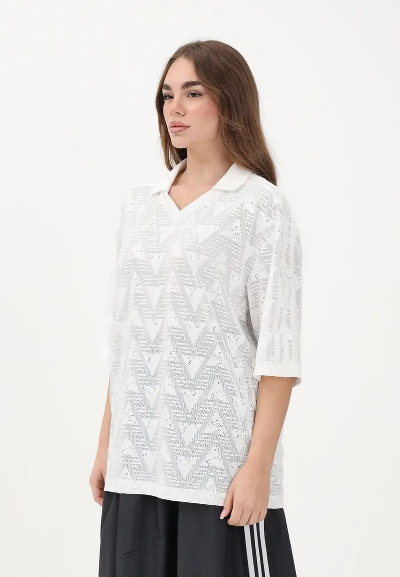 Polo a manica corta in pizzo bianca da donna