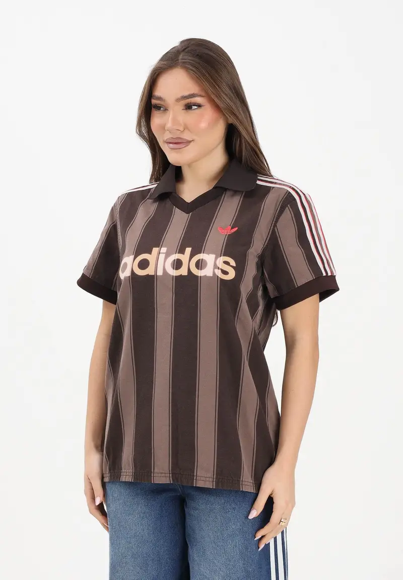 Polo a manica corta Twill Football marrone da donna
