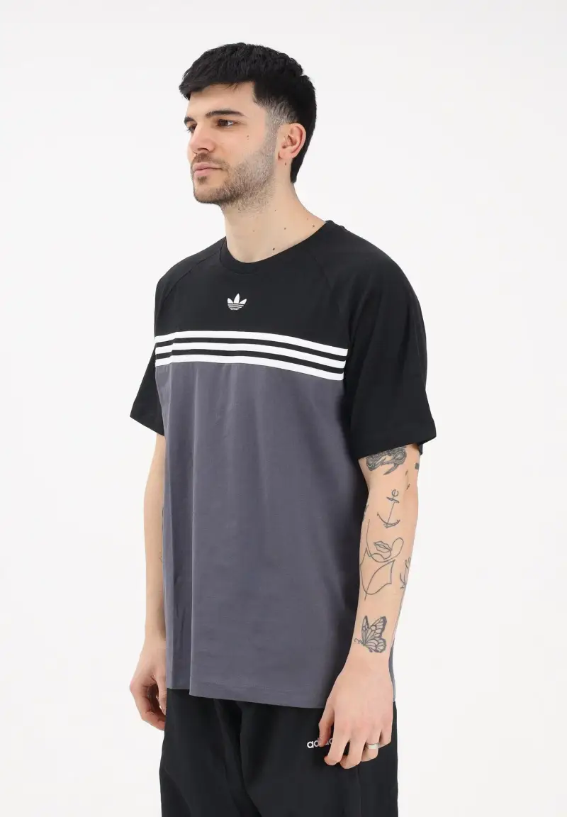 T-shirt a manica corta CHEST STRIPES grigia e nera da uomo