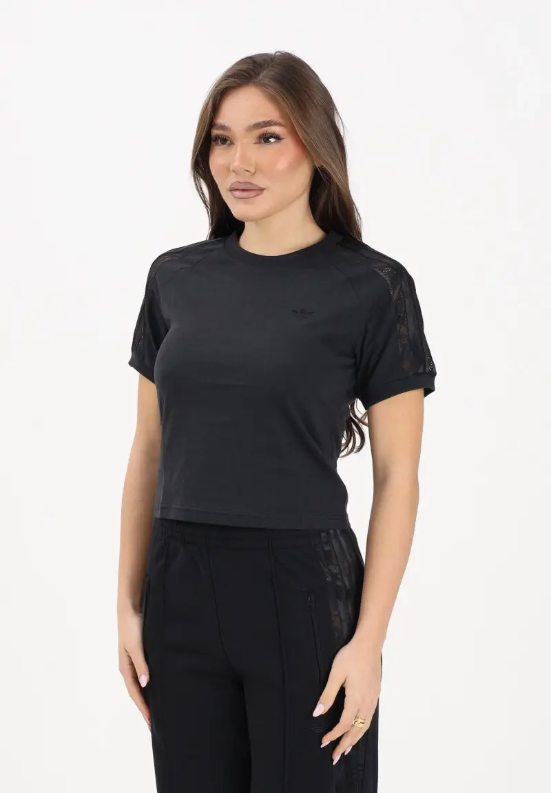 T-shirt a manica corta LACE CALI nera da donna