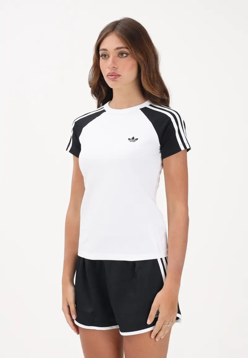 T-shirt a manica corta SST bianca e nera da donna