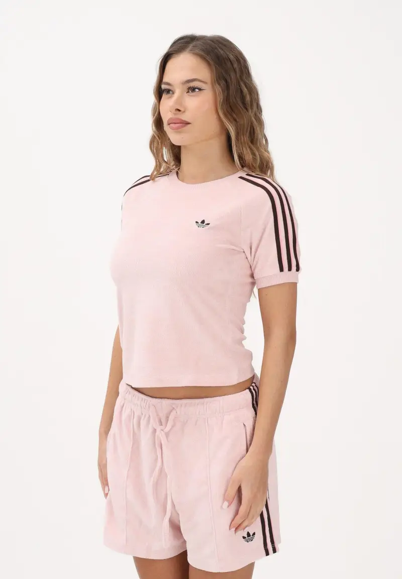 T-shirt a manica corta Terry Towel Cali rosa da donna