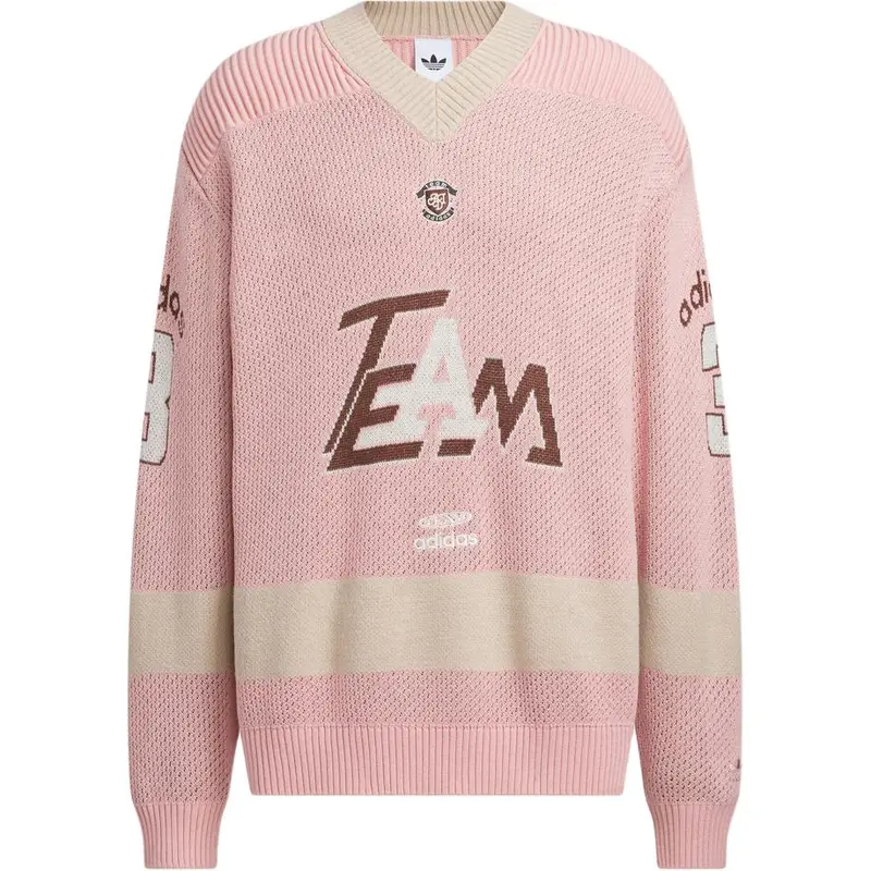 Adidas Maglia Pullover a V Larga Manica Uomo in Maglia Rosa