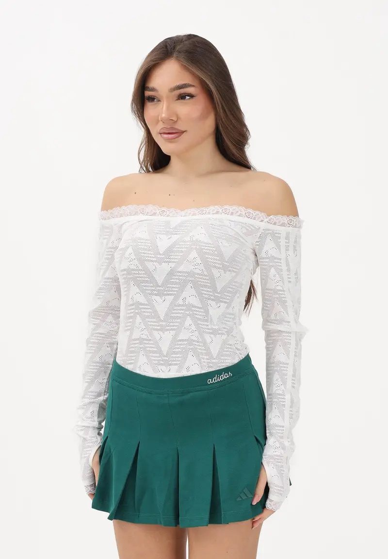 Top a manica lunga Lace Bardot bianco da donna