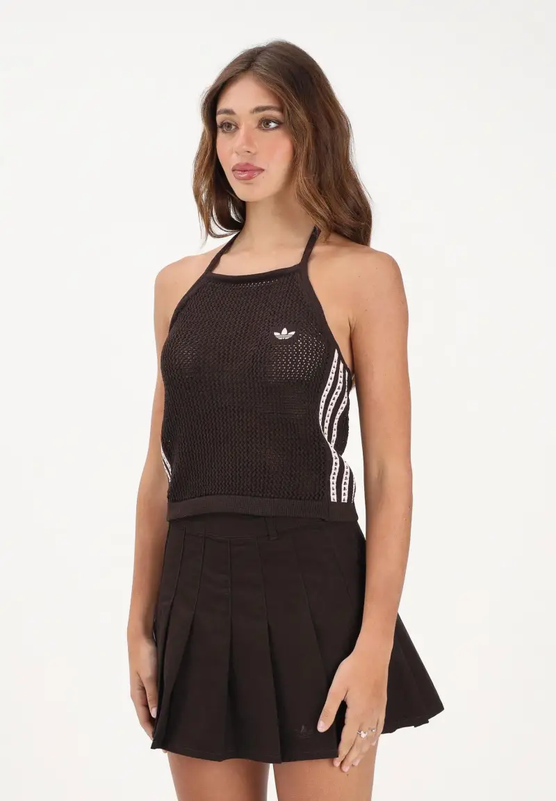 Top marrone da donna lavorato all uncinetto