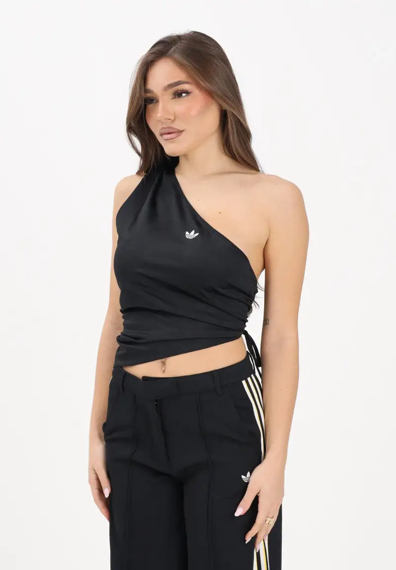 Top sportivo monospalla nero da donna