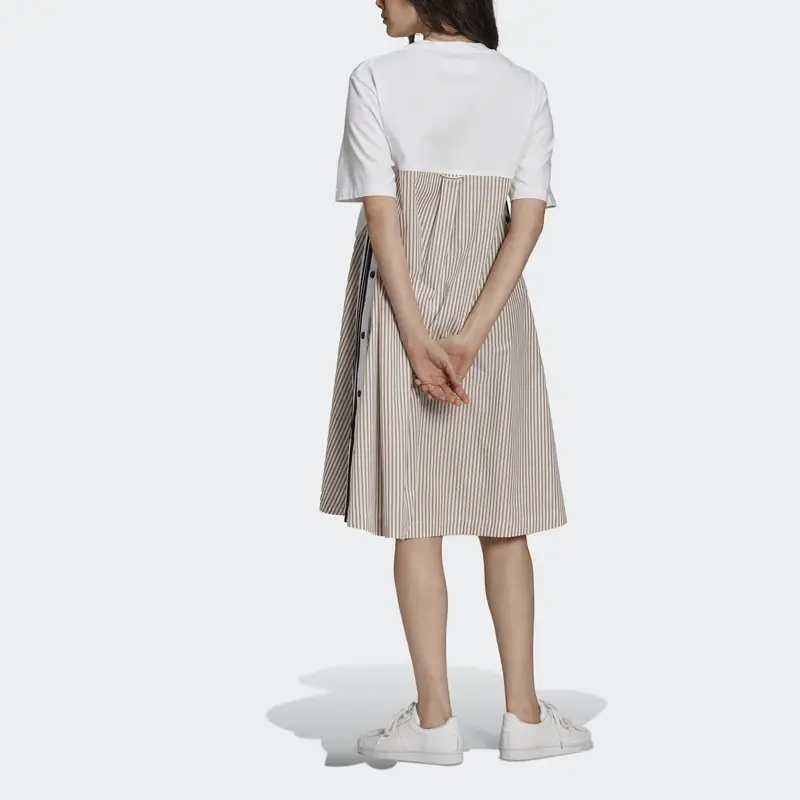 Originals Tre Strisce Color Block Girocollo Dritto Casual Manica Corta Abito da Donna Bianco H59022 L miniatura 3