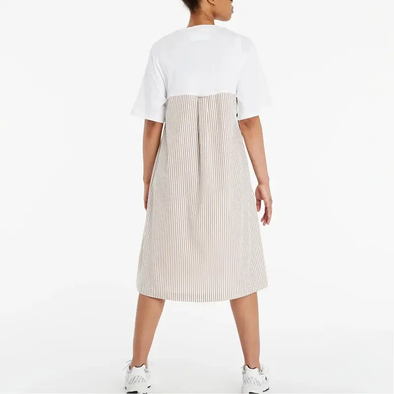 Originals Tre Strisce Color Block Girocollo Dritto Casual Manica Corta Abito da Donna Bianco H59022 L miniatura 4