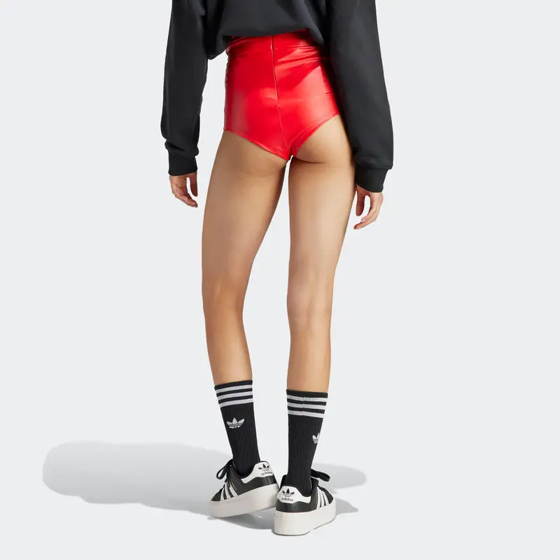 Pantaloncini Slim a Vita Alta con Trifoglio Adidas Originals da Donna Rosso Chiaro IB4546 miniatura 5