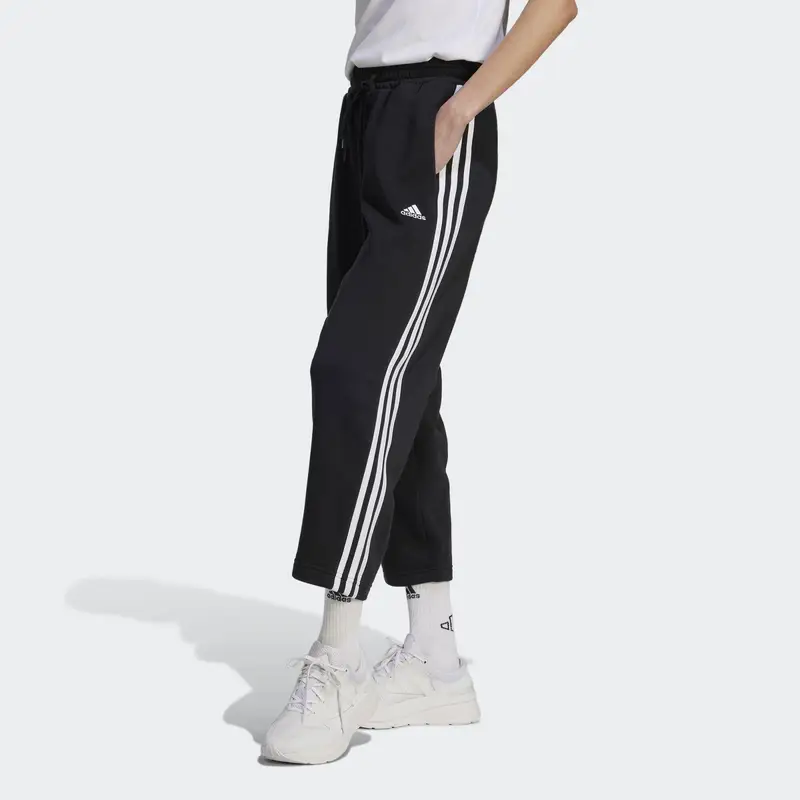 Pantaloni Essentials 3-Stripes Open Hem Fleece | Adidas Nero