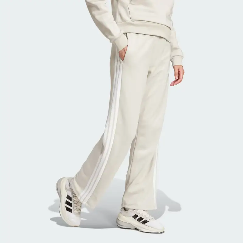 Pantaloni Essentials 3-Stripes Open Hem French Terry Beige miniatura 3