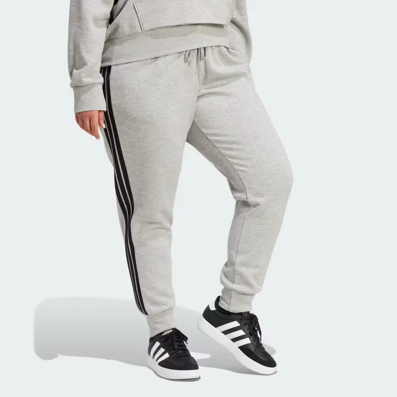 Pantaloni slim in pile 3 strisce Essentials (Curvy) Medium Grey Heather miniatura 3