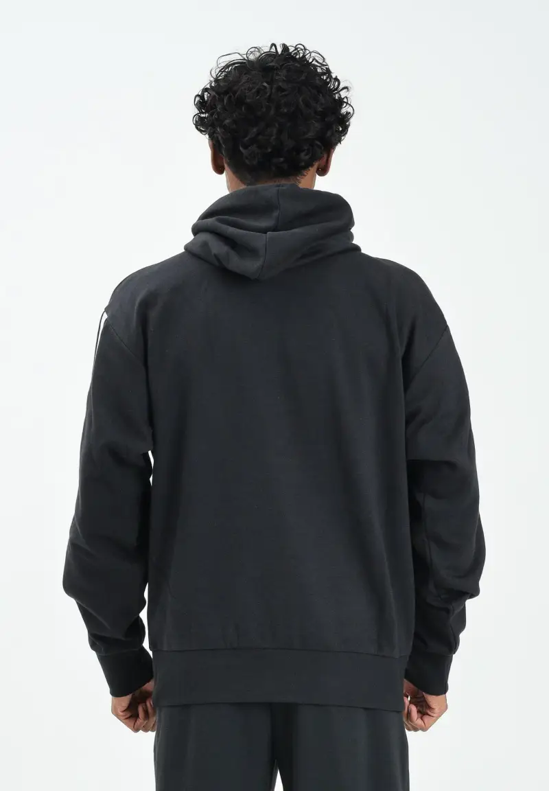 Felpa con cappuccio Essentials 3 Stripes nera da uomo miniatura 3