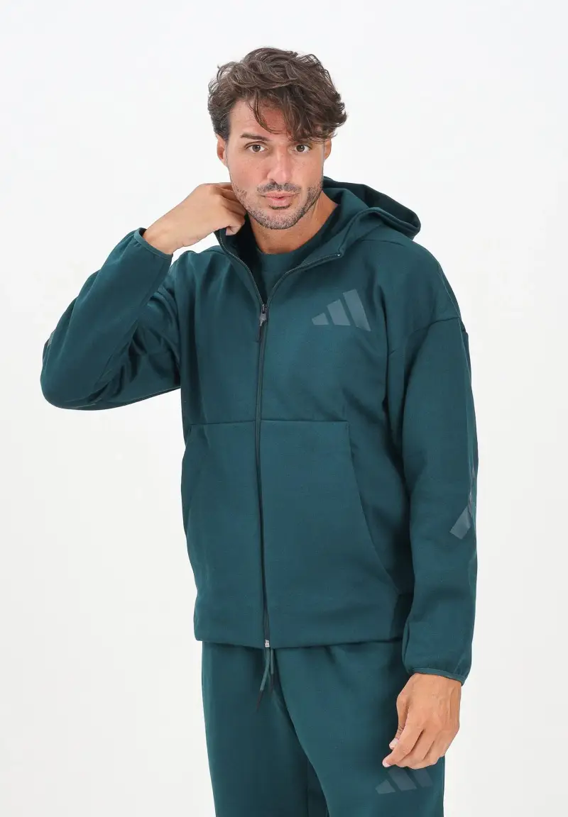 Felpa con zip New adidas Z.N.E. verde da uomo miniatura 2