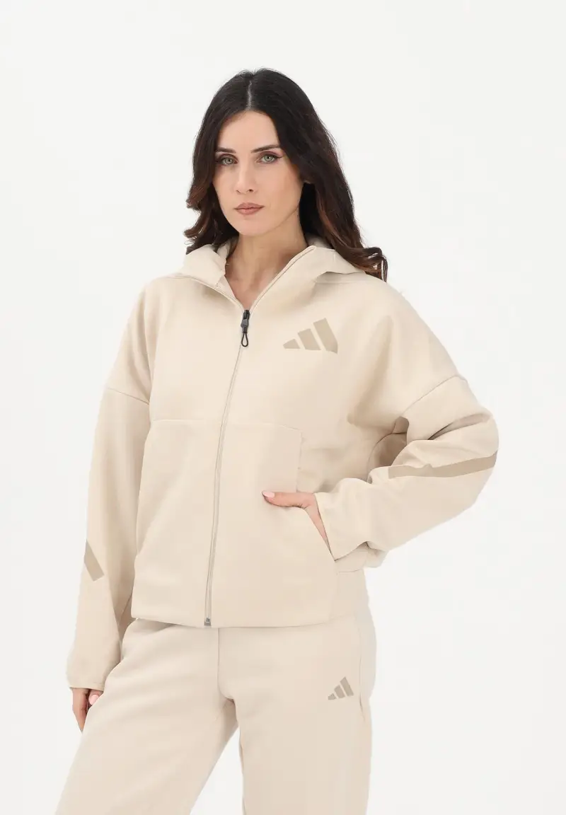 Felpa con zip ZNE beige da donna miniatura 2
