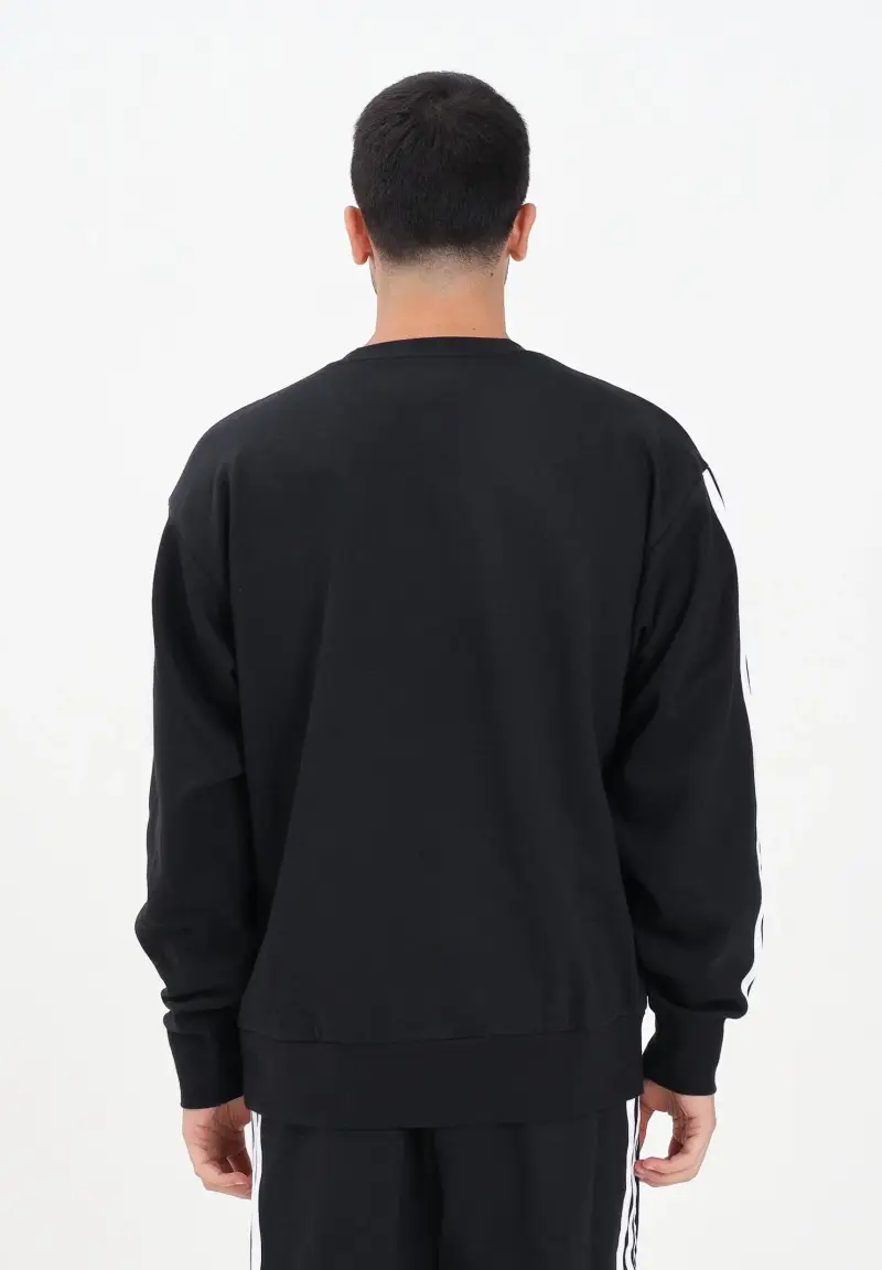 Felpa girocollo Essentials 3-Stripes Fleece nera da uomo miniatura 3