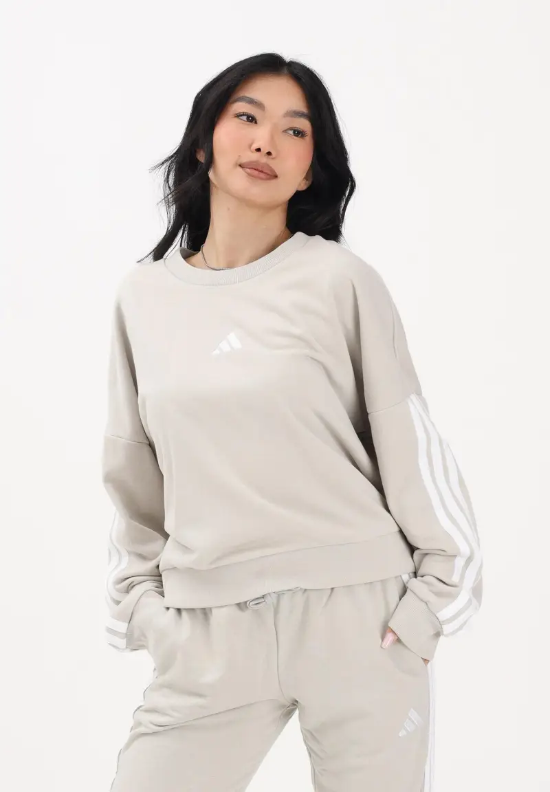 Felpa girocollo ESSENTIALS 3-STRIPES FRENCH TERRY beige da donna miniatura 2