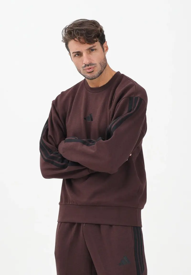 Felpa girocollo Essentials 3-Stripes French Terry marrone da uomo miniatura 2