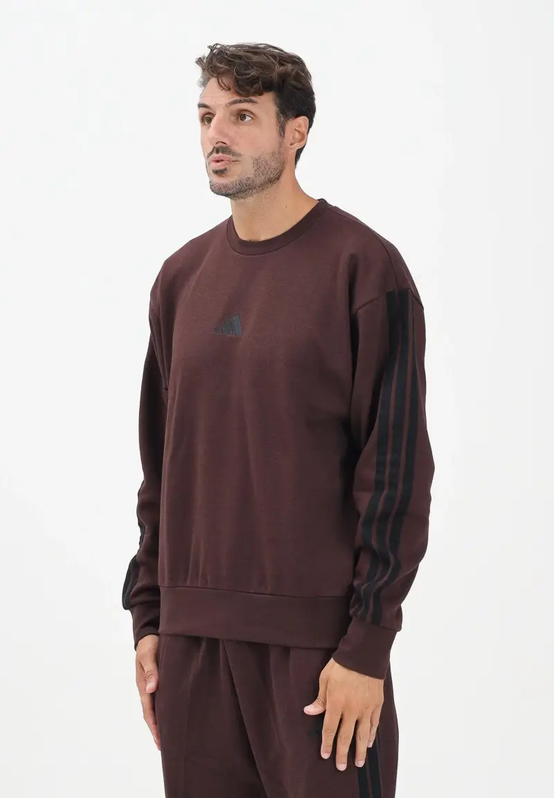 Felpa girocollo Essentials 3-Stripes French Terry marrone da uomo