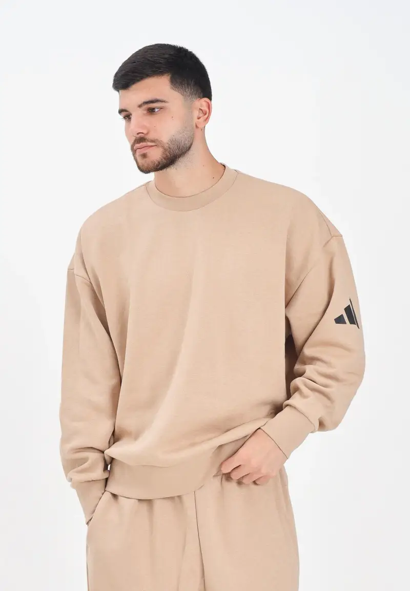 Felpa girocollo Essentials Loose Fit 3 Bar Logo beige da uomo miniatura 2