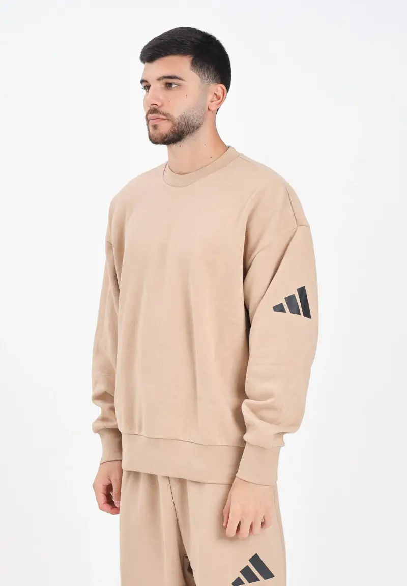 Felpa girocollo Essentials Loose Fit 3 Bar Logo beige da uomo