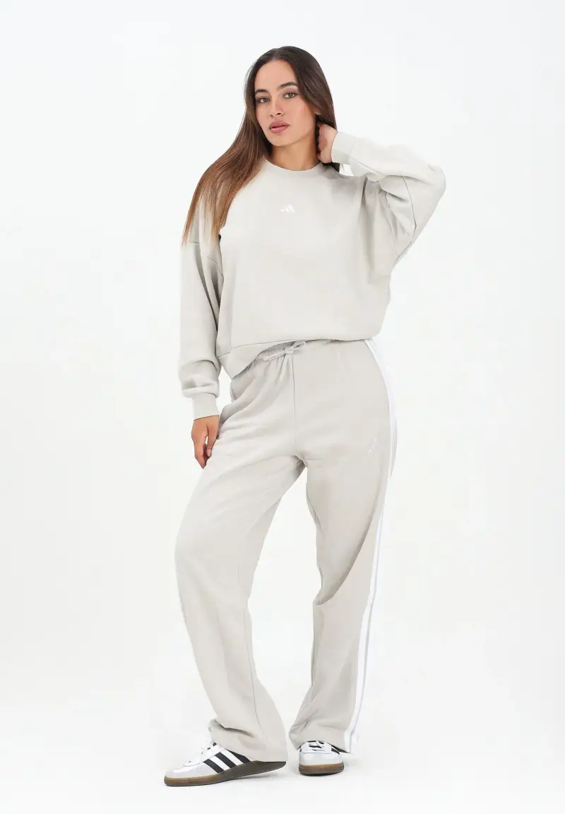 Pantalone sportivo Essentials 3-Stripes Open Hem French Terry beige da donna miniatura 2