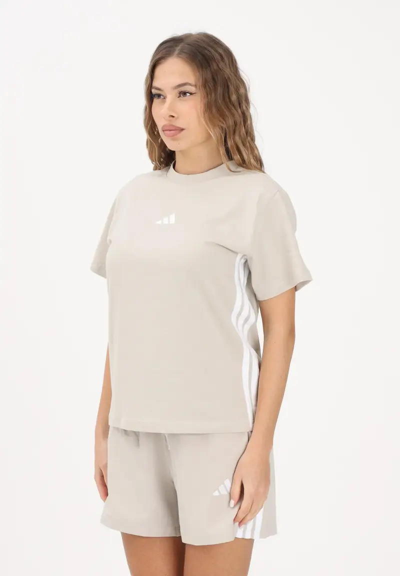 T-shirt a manica corta Essentials 3-Stripes beige da donna