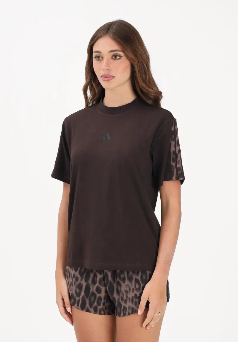 T-shirt a manica corta Seasonal Essentials Leopard marrone da donna