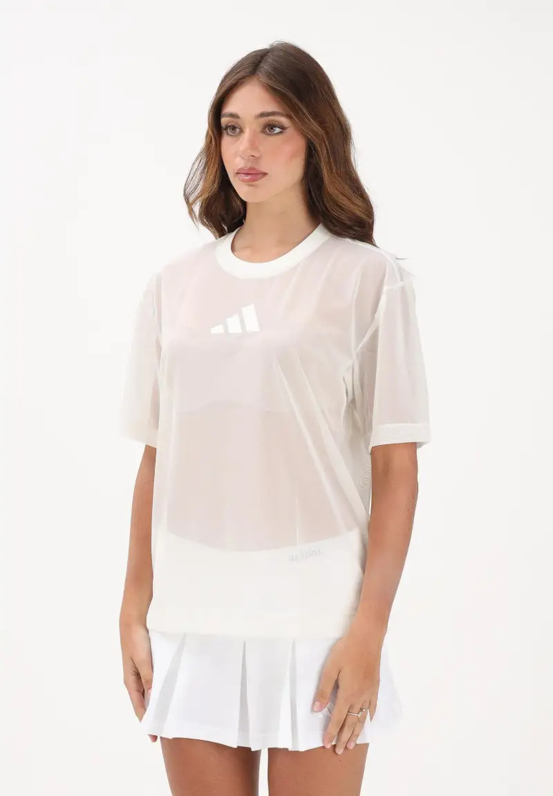 T-shirt a manica corta Soft Lux Mesh panna da donna