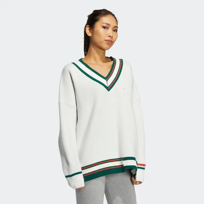 Pullover Adidas Originals con scollo a V a blocchi di colore e ricamo del logo del marchio da donna maglieria Han-Jade-White HS9521 L miniatura 2