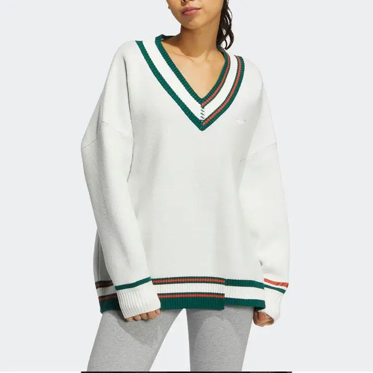 Pullover Adidas Originals con scollo a V a blocchi di colore e ricamo del logo del marchio da donna maglieria Han-Jade-White HS9521 S miniatura 3