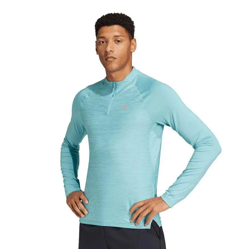 Pullover da Allenamento Adidas da Uomo Gym+ con Zip Quarto L luce di colore blu miniatura 3