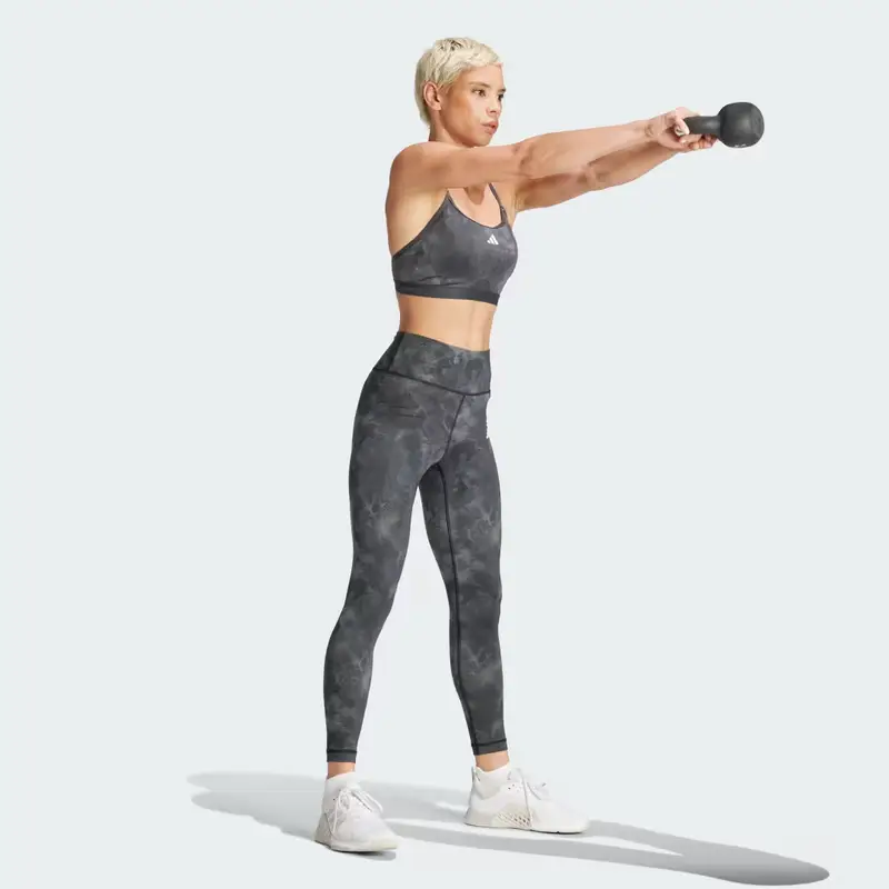 Reggiseno sportivo Aeroreact Training Essentials Light Support Tie-Dye Flower-Print Grey Five miniatura 3