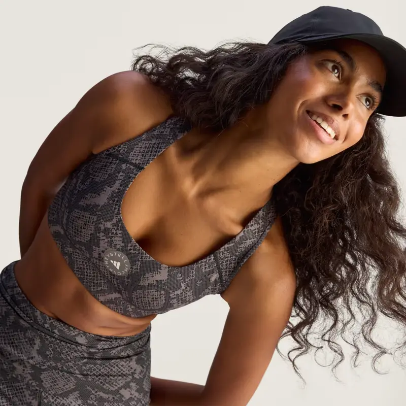 Reggiseno sportivo da allenamento adidas By Stella McCartney Power Impact Medium Support Printed Charcoal miniatura 4