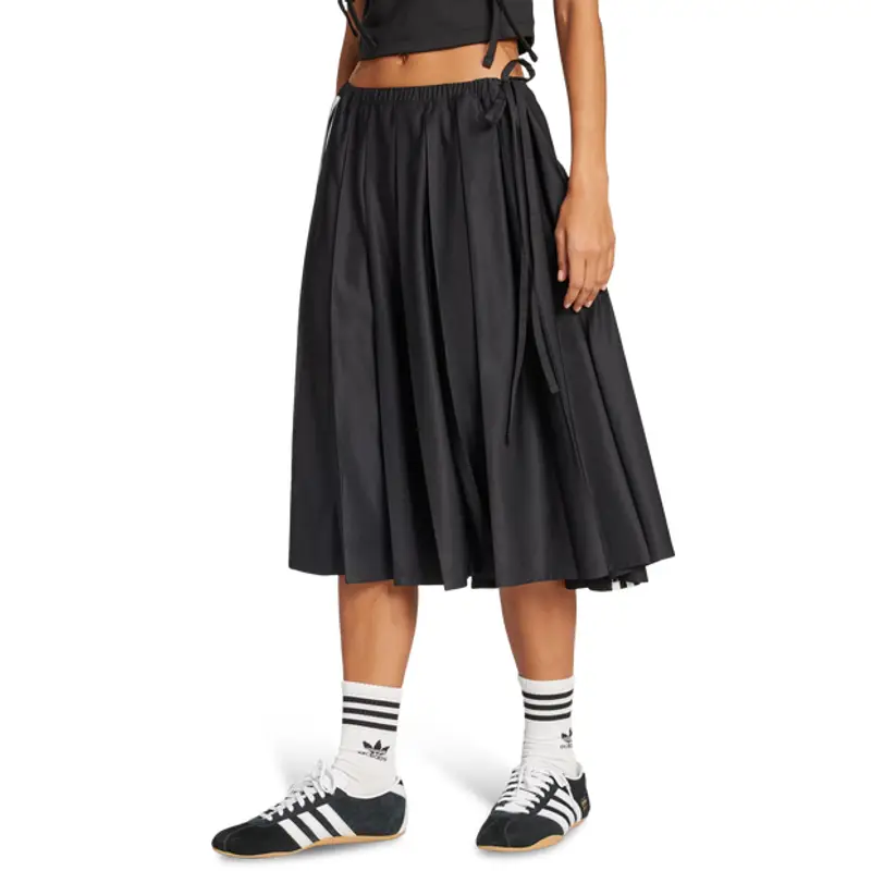 Ribbon Pleated Maxi Skirt female Gonne - Nero - Poly Mesh - Foot Locker Black
