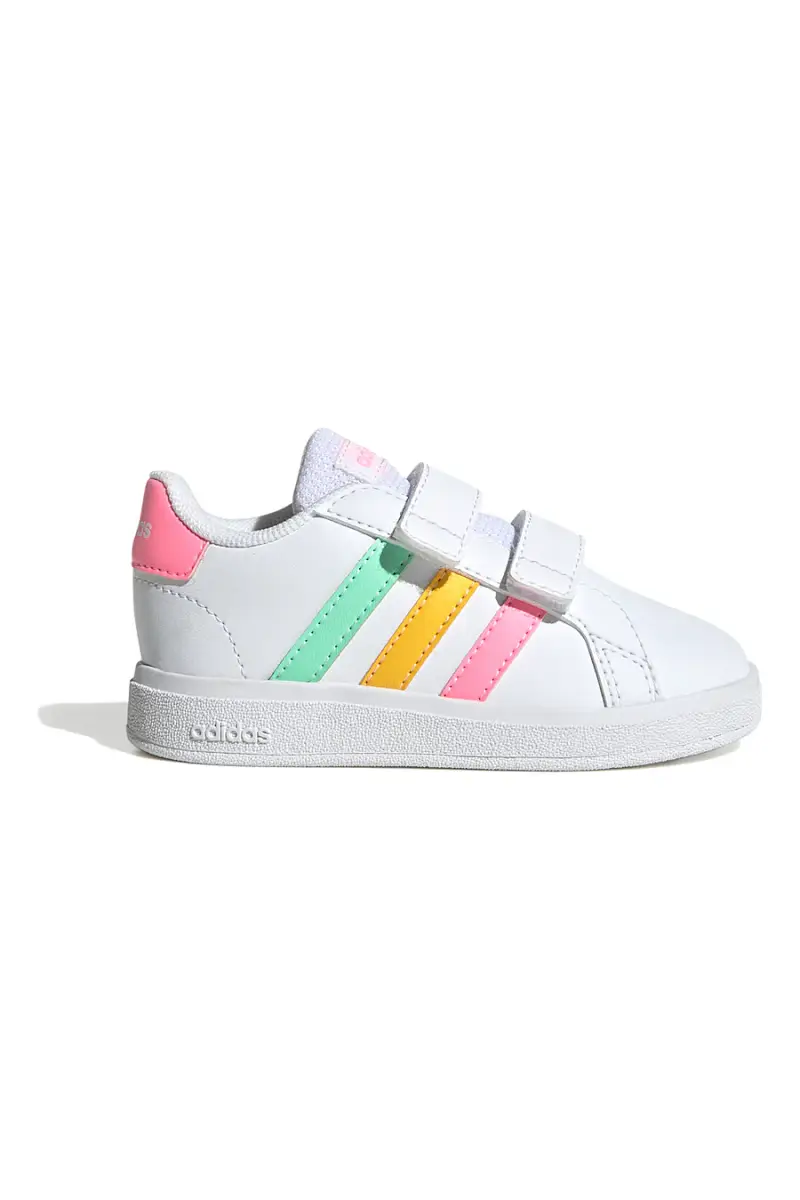 Scarpe bianche con dettagli multicolor e chiusura a strappo Adidas Grand Court 2 CF I [BIANCO]