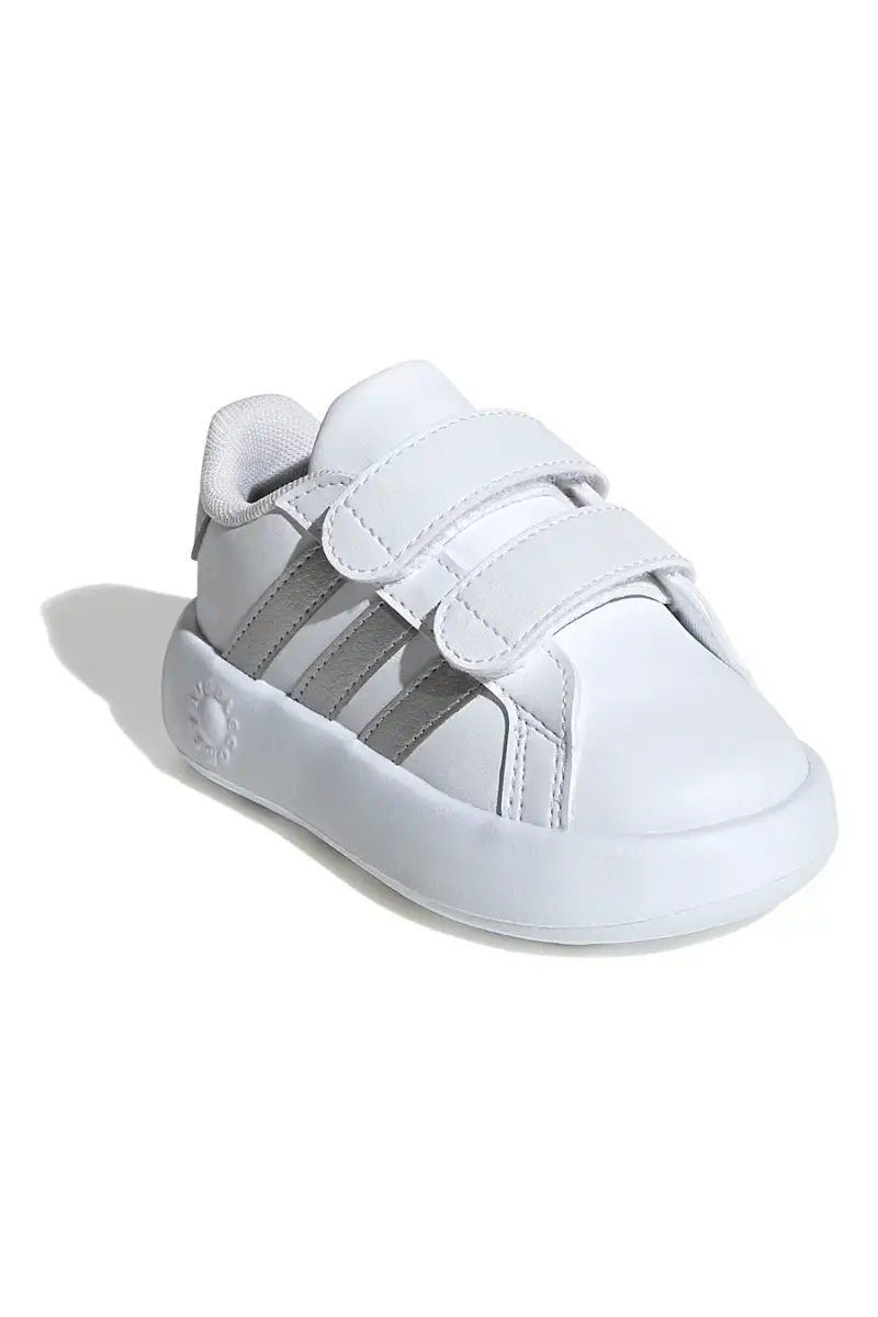 Scarpe bianche con strisce argento e suola Bubble memory Adidas Grand Court 2 CF I [WHITE miniatura 2