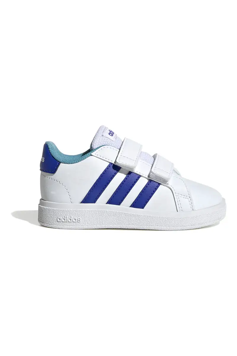 Scarpe bianche con strisce blu e chiusura a strappo Adidas Grand Court 2 CF I [BIANCO
