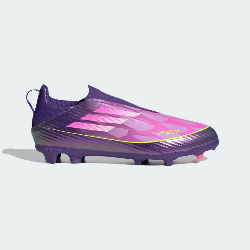 Scarpe da calcio F50 LEAGUE senza lacci per terreni naturali compatti per bambini Purple miniatura 2