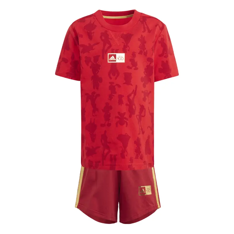 Set di maglietta e pantaloncini da bambino adidas Disney 100 Rouge